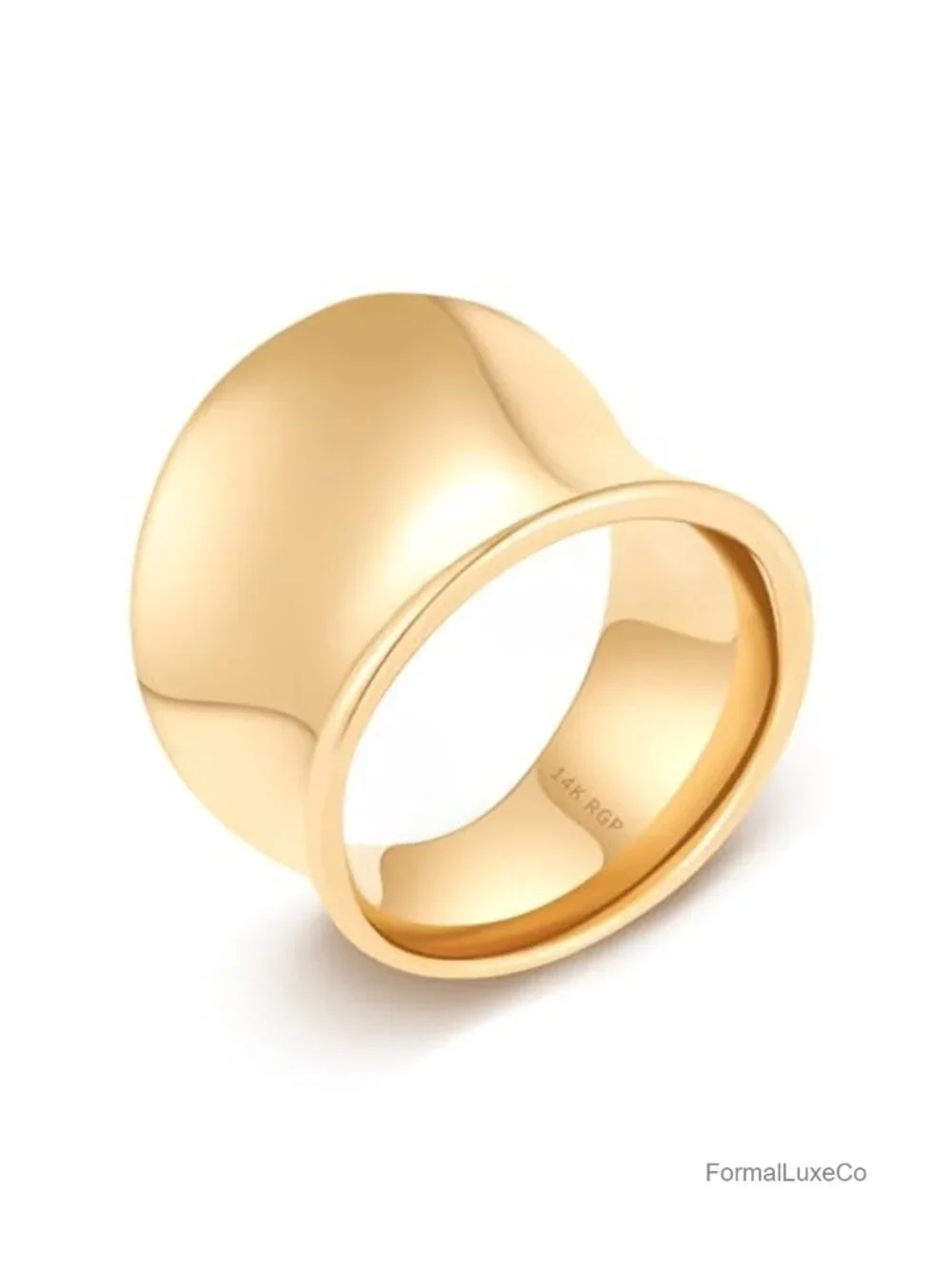 Wide Statement Band Rings for Women, 14K Gold Plated, Thumb Ring, Size 7
